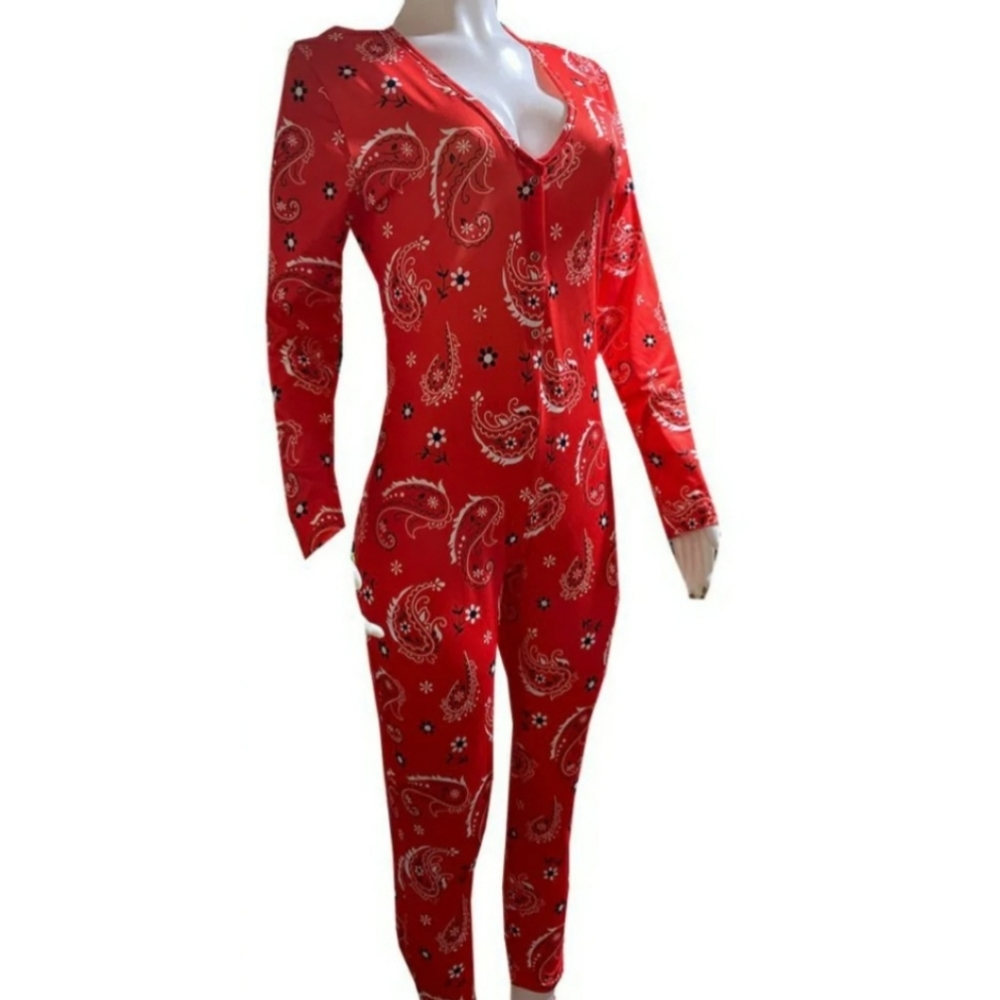 Red Bandana Paisley Long Pant Onesie